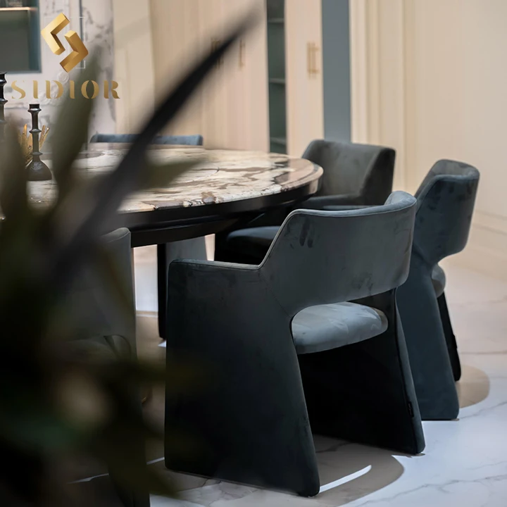 Nordic Luxury Italian Stainless Steel Natural Marble Round Dinning Table Set For 10 12 Seater Chair For Hotel Restaurant