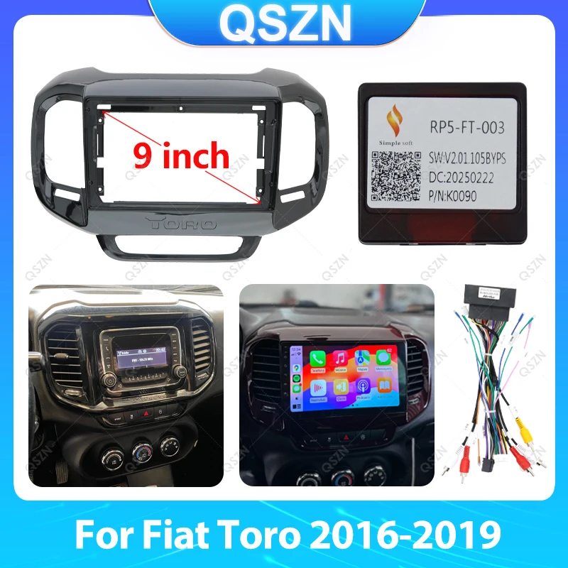 

QSZN для Fiat Toro 2016-2019, 9-дюймовый УФ-черный автомобильный радиоприемник, лицевая рамка, панель стерео, монтажная панель, головное устройство, кабель Canbus, рамка