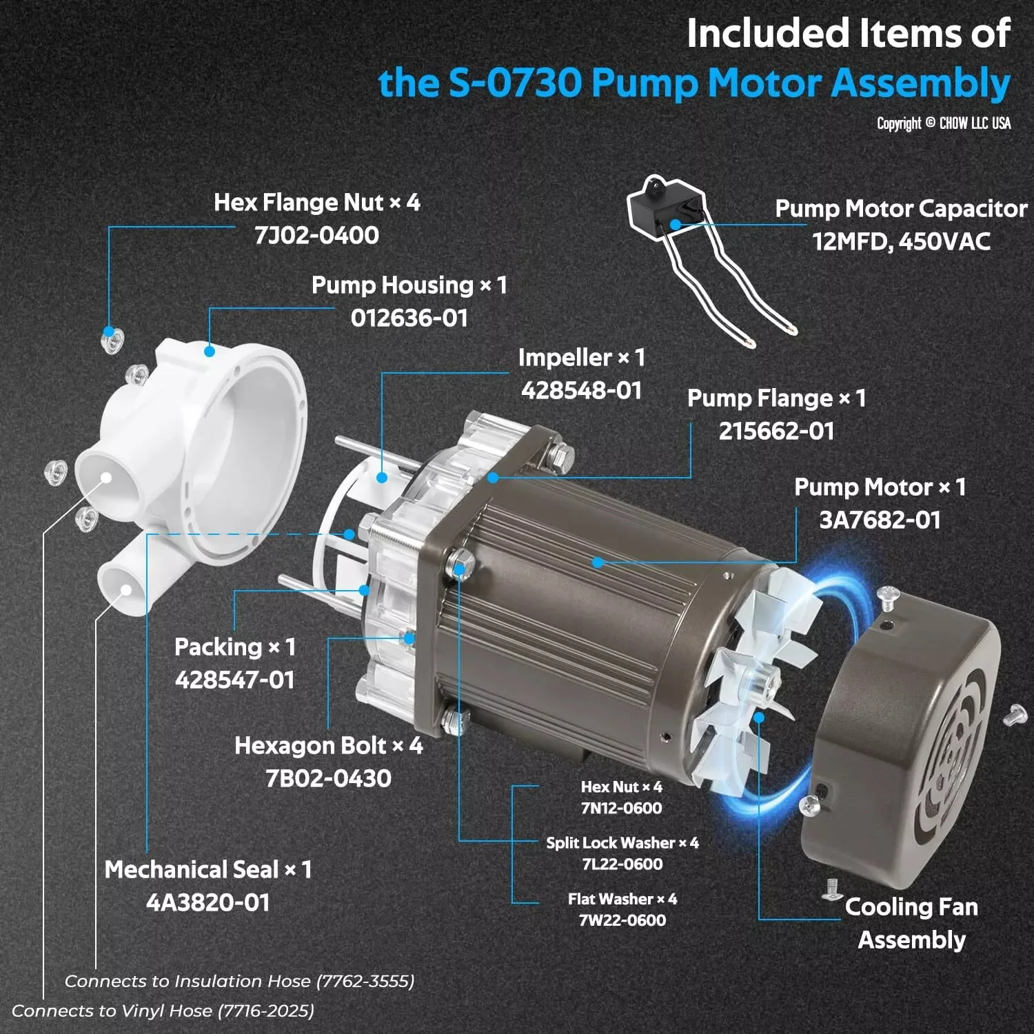 TM S-0730 Ice Machine Motor Replacement for Hoshizaki KM Series Ice Machines 120V 60W，Water Pump Motor Assembly for Hoshizaki