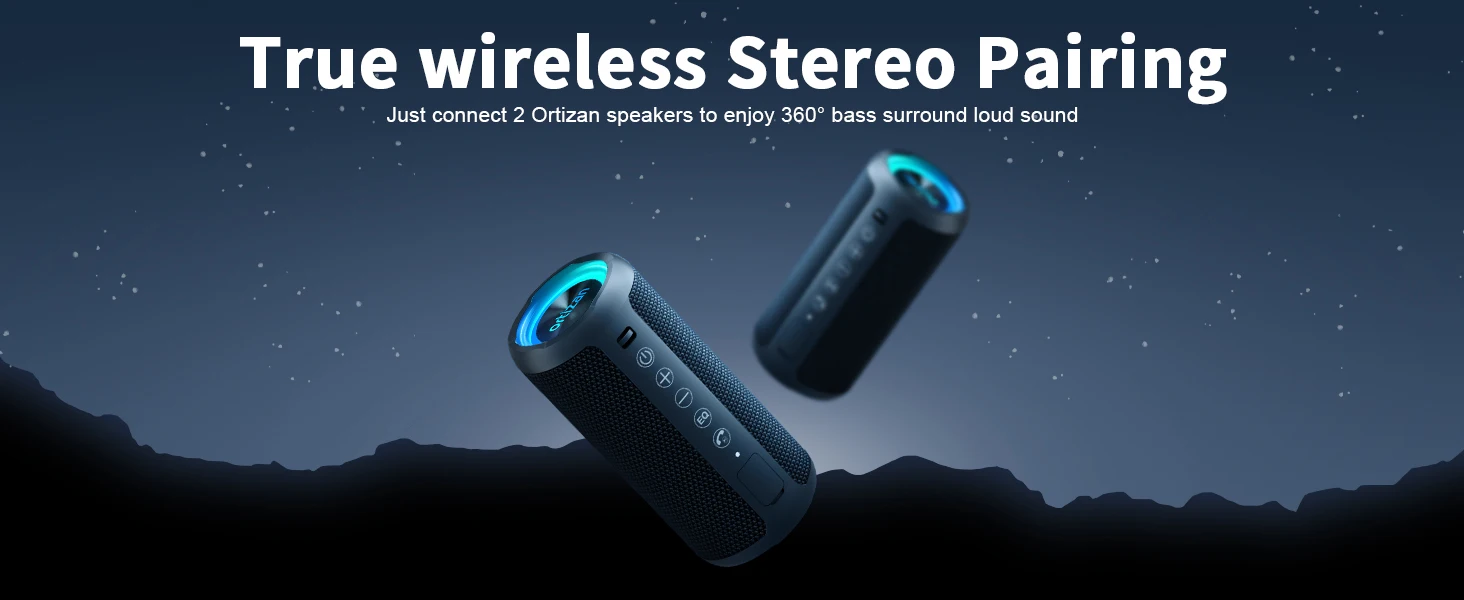Ortizan Bluetooth Lautsprecher mit Licht, Musikbox Tragbarer Bluetooth Box mit IPX7 wasserdicht, Dualen Bass-Treibern, 30h Akku, Freisprechfunktion für Phone, Draußen, Beidhändig Schwarz – Detail 6