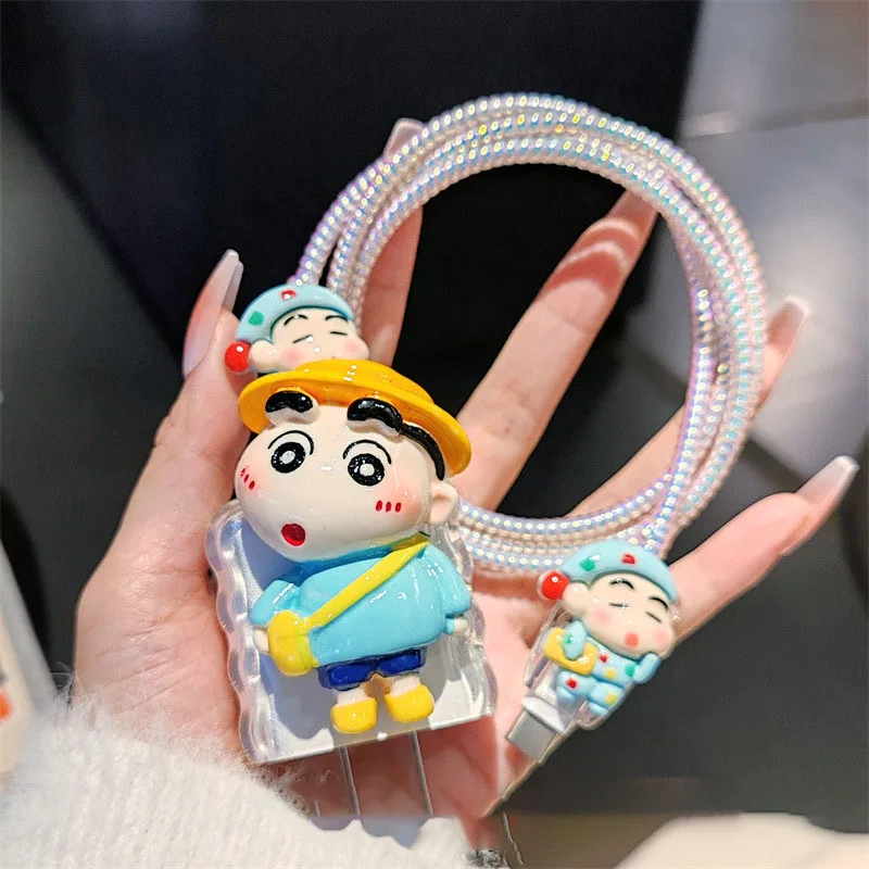 

4pcs/set Crayon Shin-chan Data Cable Protective Case 20W for Iphone 15 14 Cartoon Anti-fracture Charger Protective Case