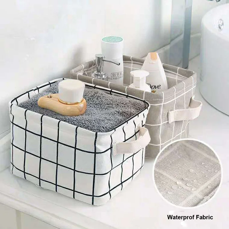 Linen Desktop Storage Basket Toys Organizer Folding Laundry Basket Underwear Organizer Cosmetic Storage Box Stationery Organizer