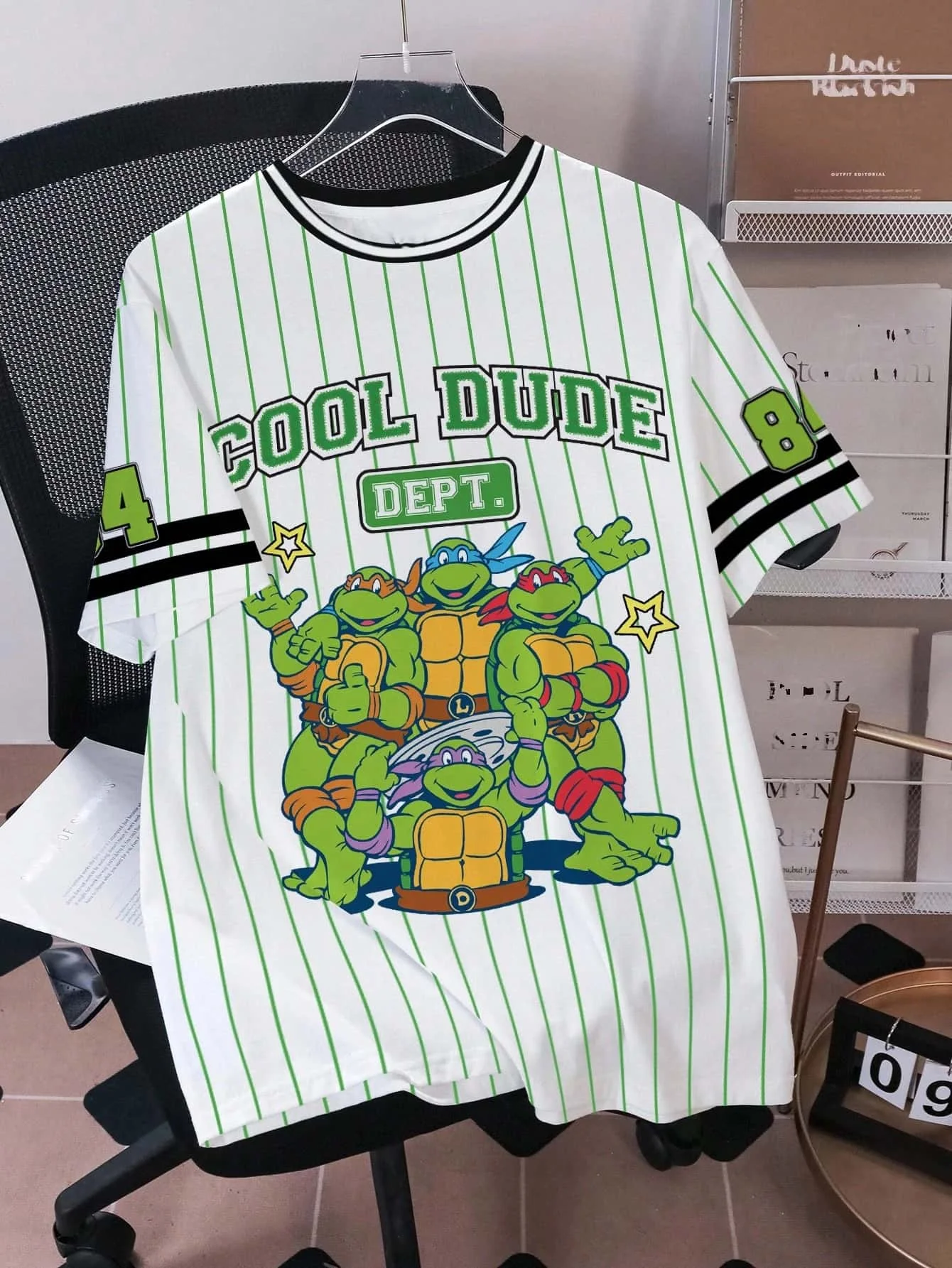 Classic Ninja Turtles Four Brothers Cartoon Printed Baseball Style T-shirt Striped Loose Men's and Women's Sports Short Sleeves