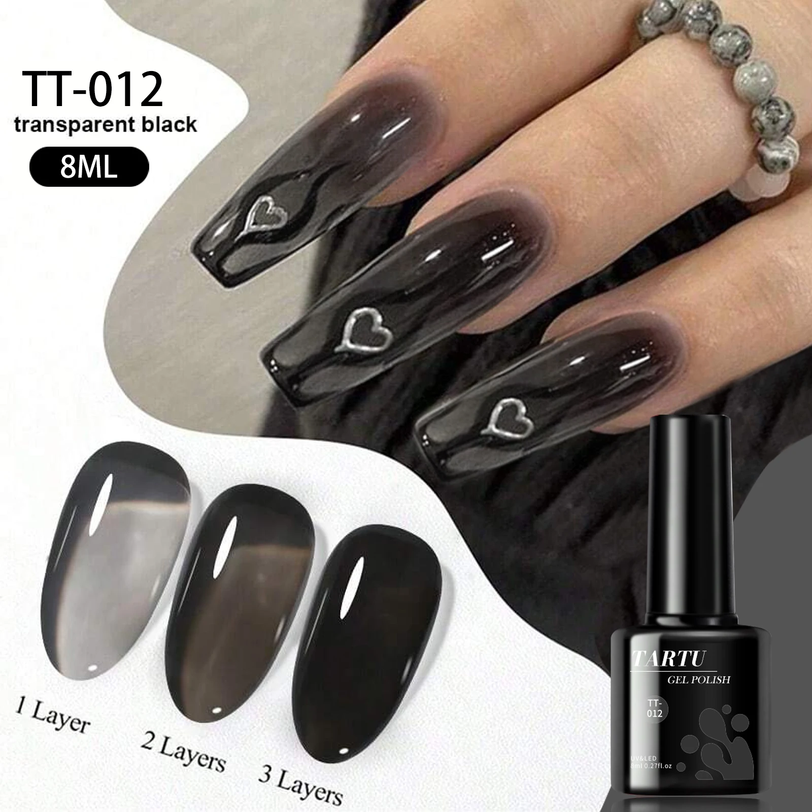 TARTU 8 ml Gelee-Gel-Nagellack, schwarzer Gel-Nagellack, semipermanent, geeignet für Heimnägel zum Selbermachen