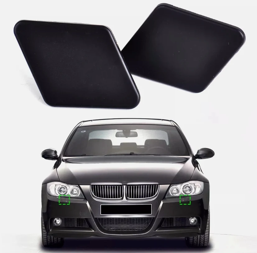 

2pcs Car Bumper Headlight Washer Nozzle Cover Cap Matte Black For BMW 3 Series E90 2005-09 Left 61678031307+Right 61678031308