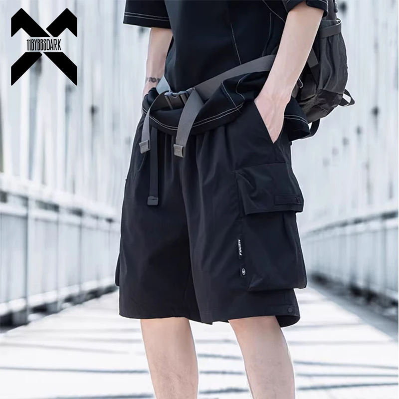 2025 Summer Cargo Shorts Multi Pocket Short Pant Tactical Functional Loose Streetwear Elastic Waist Shorts Black