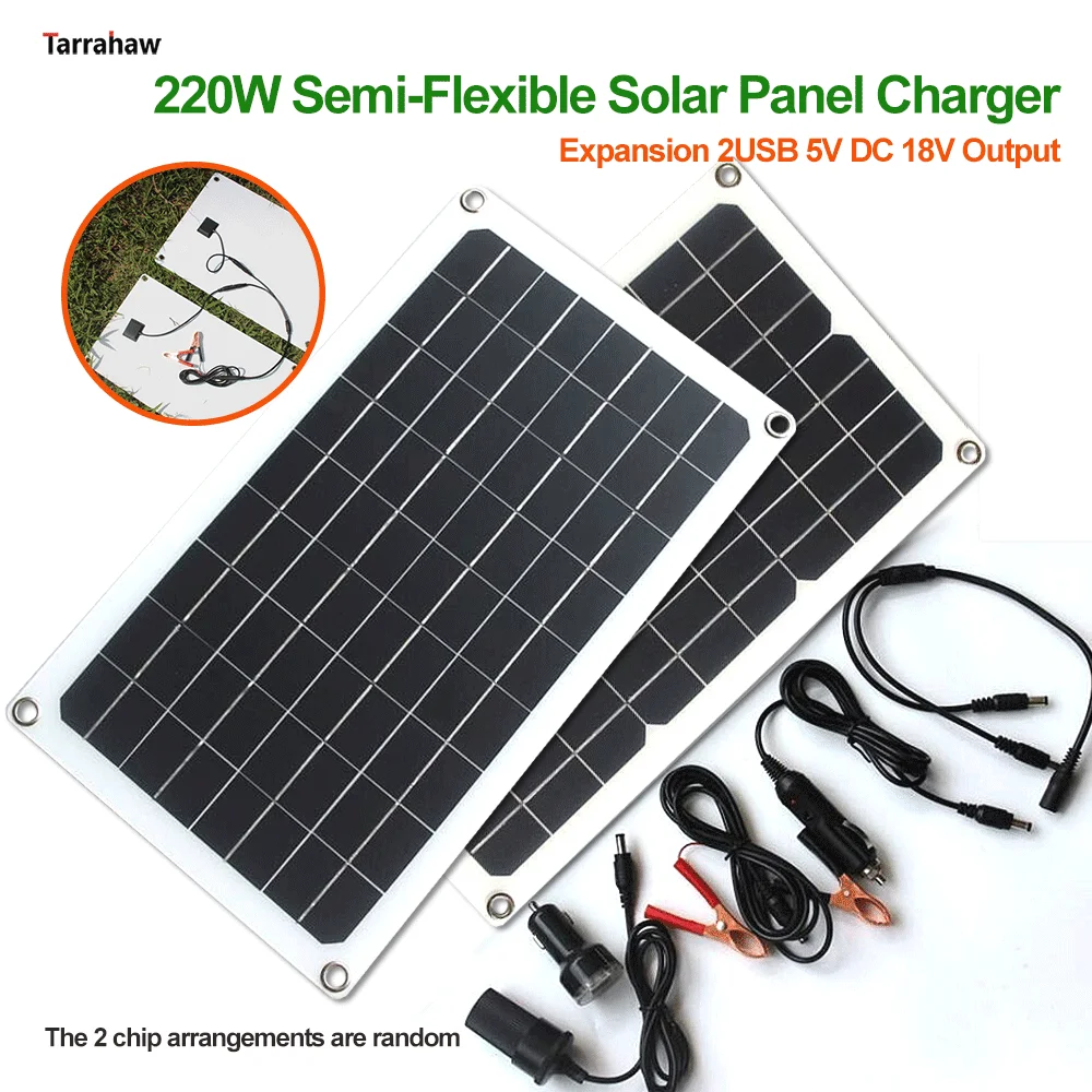 20W-40W Semi-Flexible Solar Panel Outdoor 12V Car Battery Phone Charger DC18V Expansion USB5V Output Photovoltaic Cell PV Plate