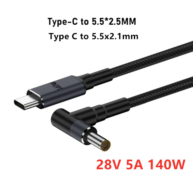 Cable de alimentación macho de carga rápida, Cable de extensión de cargador para portátil y Notebook, 28V, 5A, 140W, PD, USB C, tipo C a DC 5,5x2,1mm, 5,5x2,5mm