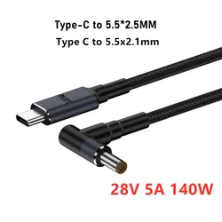 28V 5A 140W PD USB C Type C to DC 5.5x2.1mm 5.5x2.5mm Male Power Cable Fast Charging Charger Extension Cord for Laptop Notebook