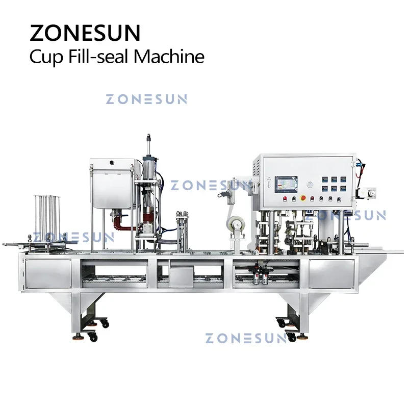 ZONESUN-máquina de sellado de tazas de llenado de calefacción líquida, bomba de pistón automática, cera de parafina, gelatina, producción de envasado de alimentos, ZS-AFS01