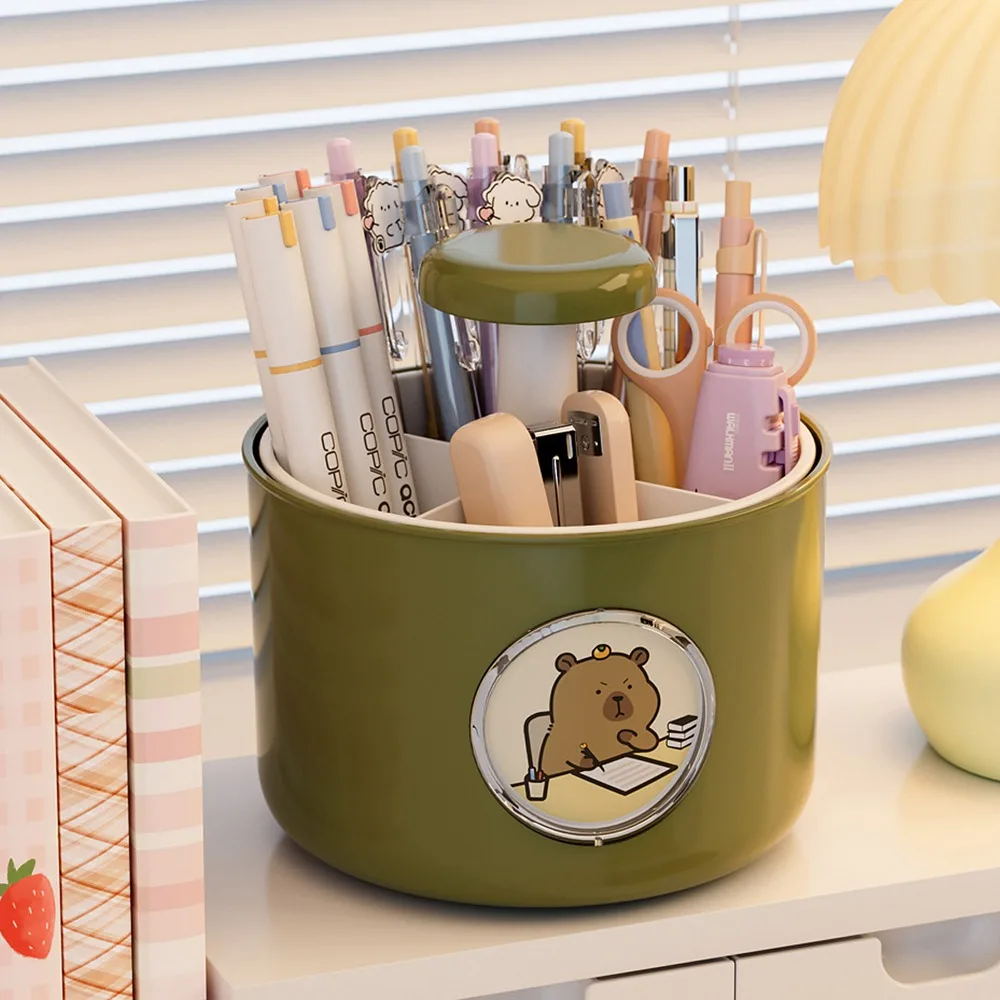 

4 Patterns Capybara Rotating Pen Holder Rotatable 4 Grid Capybara Desktop Storage Box Plastic Multifunctional