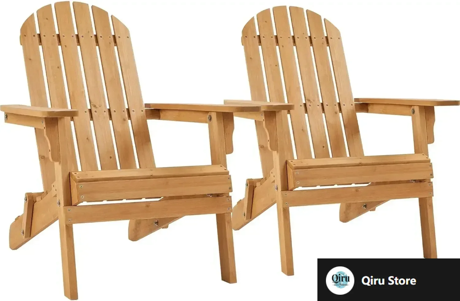 

Folding Adirondack Chair Set of 2 Outdoor, 300LBS Solid Wood Garden Chair， Fire Pit Lounge Chairs for Garden/Yard/Patio/Lawn,
