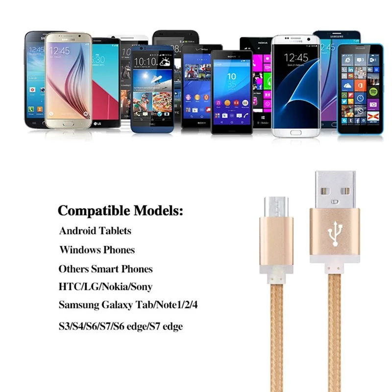 마이크로 USB 케이블 고속 충전 금속 편조 데이터 동기화 와이어, 샤오미 레드미 7 7A 화웨이 P 스마트 플러스 Y9 2019 Y8S Y6P 용, 5V 2.4A
