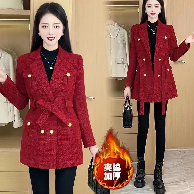 New Female Tweed Outerwear Spring Autumn Senior Sense Red Suit Jacket Lady Casual Blazer Office Professional Women's Clothing