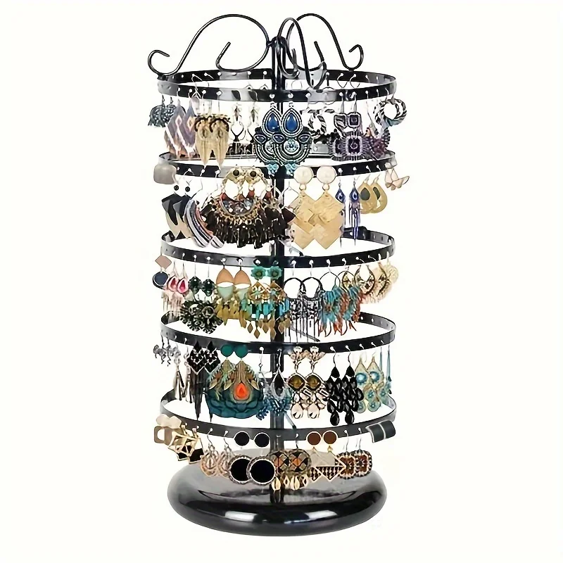 1pc 5 Tiers Metal Rotating Earring Holder Organizer, Jewelry Display Stand Necklace Rack Holder Gift For Woman Jewelry Organizer