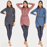Nouveau maillot de bain musulman femmes modeste Patchwork Hijab manches longues Sport maillot de bain 3 pièces islamique Burkinis porter maillot de bain 1
