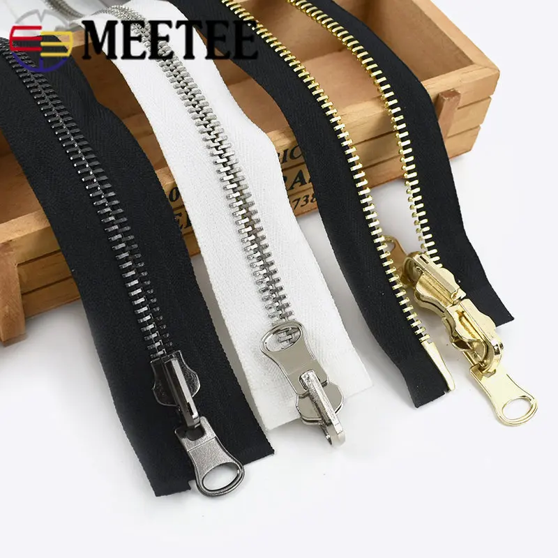 Meetee 1pc 60-120cm 5# 8# Metal Rotary Slider Open-End Zipper Reversible Double Sided Zippers for Jacket Sewing Spin Zip Head