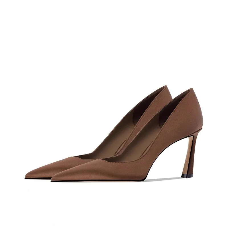 

New Brown High Heels Shallow Sharp Pointed Toe Thin Heels Elegant Comfortable Commuting Women Pumps