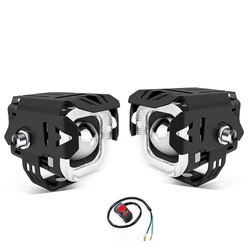 Motorcycle LED Spotlight Hi/Low Beam Driving Fog Lamp Headlight Offroad Truck Angel Eyes LED Light Portable Spot Lights 12V 24V