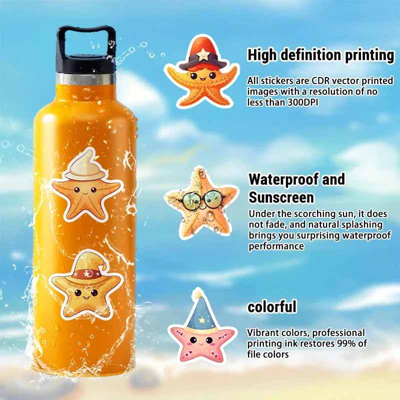 50PCS Cartoon Stars Stickers Colorful Vinyl Waterproof Decals Aesthetic Trendy Star Graffiti for DIY Craft