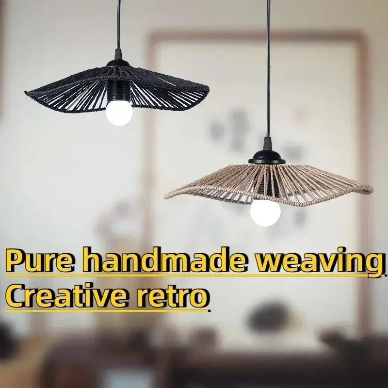 

Paper Rope Lampshade New Chinese Style Imitation Rattan Lighting Creative Retro Rustic Woven Pendant DIY Lamp Cover Chandelier