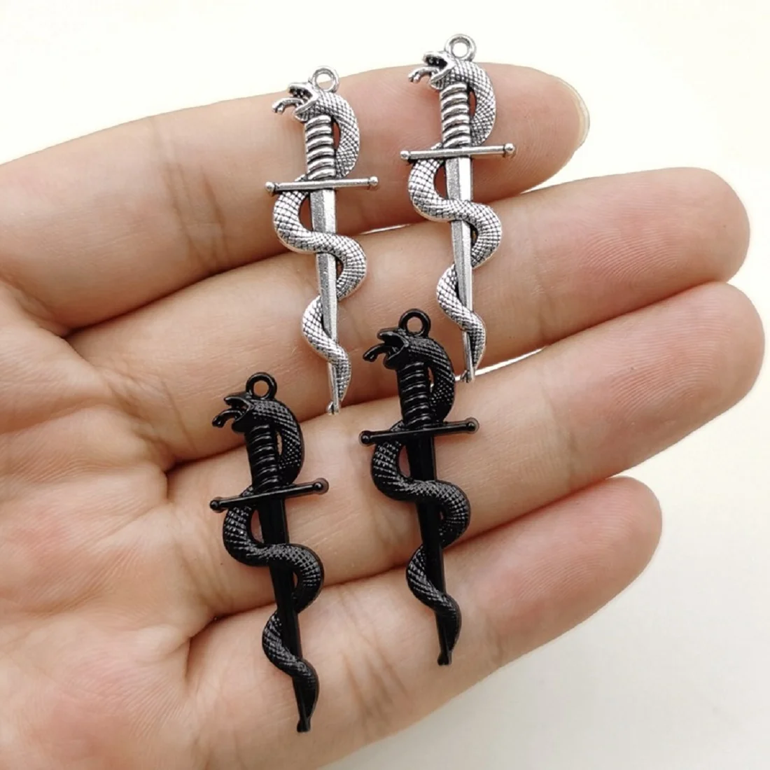 10Pcs/Lot 13.5*40mm Hanreshe Caduceus Snake Sword Pendants Rod of Asclepius Charms Medical Jewelry DIY Accessories for Women Men