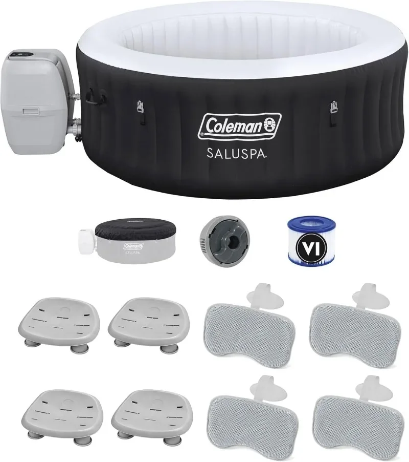 

Bestway Coleman Miami AirJet Inflatable Hot Tub with EnergySense Cover Bundled with 4 SaluSpa Spa Seat and 4 Padded Headrest