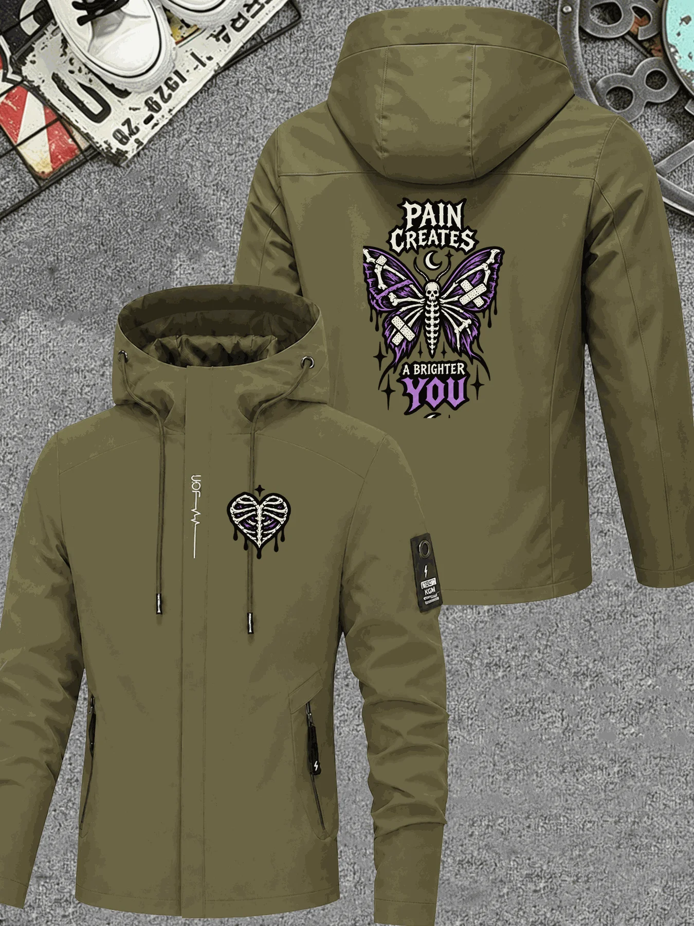 Men Hooded Jacket Pain Creates - Windbreaker Men Zip 评论和价格