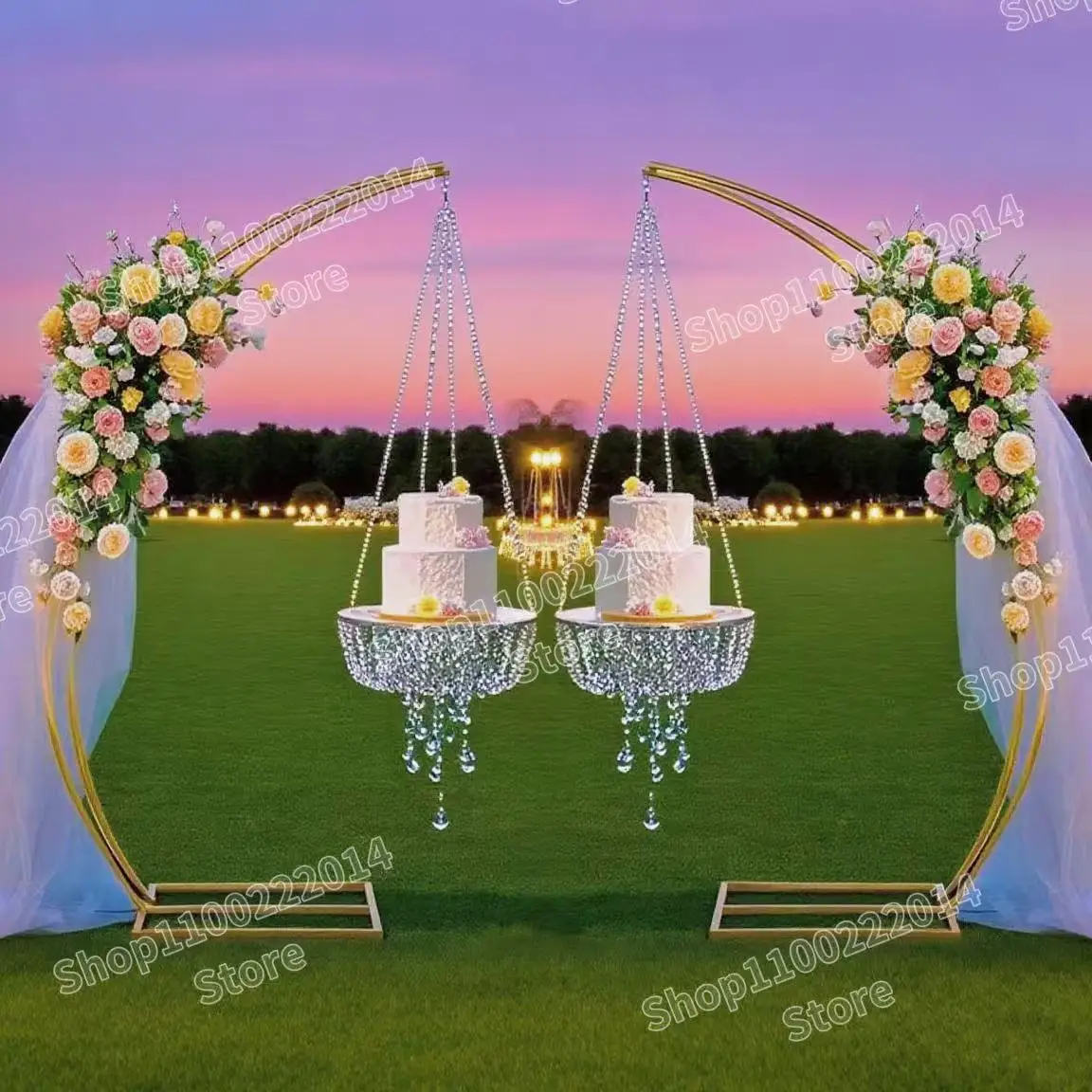 

Wedding Decoration Luxury Metal Flower Arch, Acrylic Chandelier, Stage Party Indoor and Outdoor Activities Background Props Rack