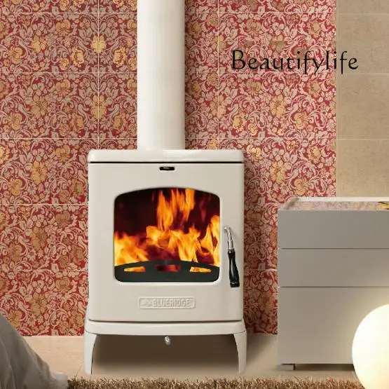 European style villa wood burning fireplace enamel white Cast iron fireplace heating fireplace modern home