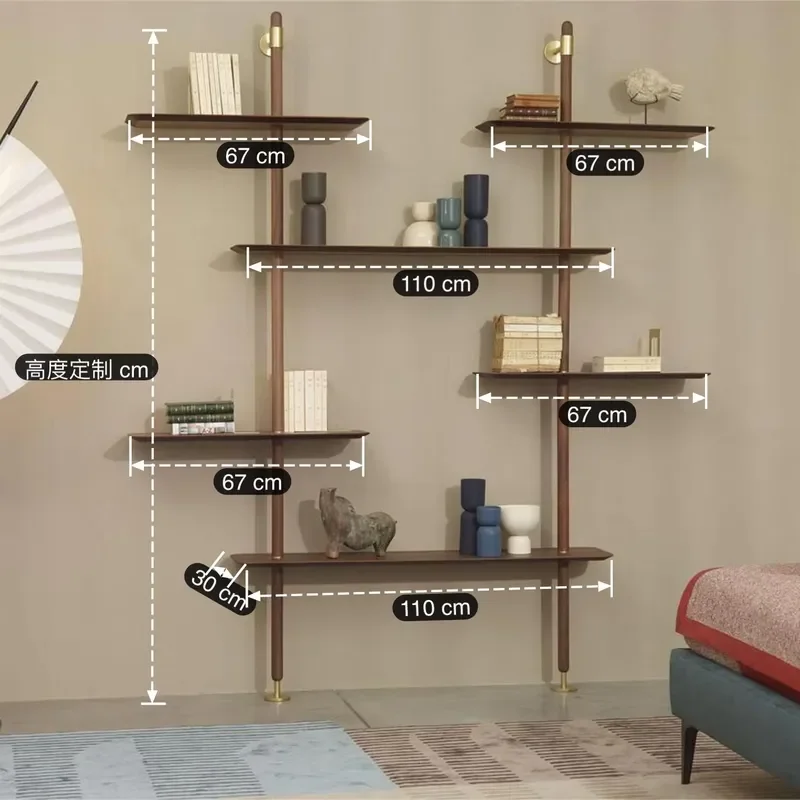 North American walnut multi-functional full-wall bookshelf, Rochport sailing bookshelf, customizable
