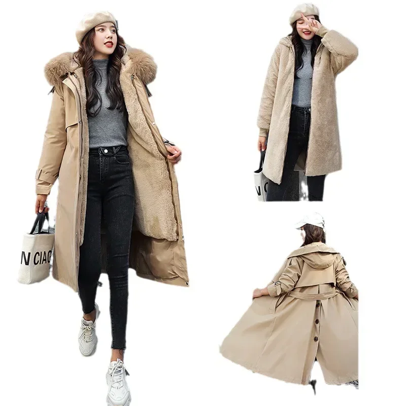 Fashion Woman Blouse 2023 Women's Winter Jacket Hooded X-Long Thick Faux Fur Filled Parka Women's Detachable Plus Size Jacket