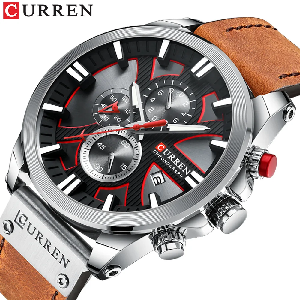 CURREN 8346 Men's Sports Watch Calendar Chronograph Quartz Watch Leather Strap Mens Watch Fashion Luxury Men's Gift Reloj Hombre