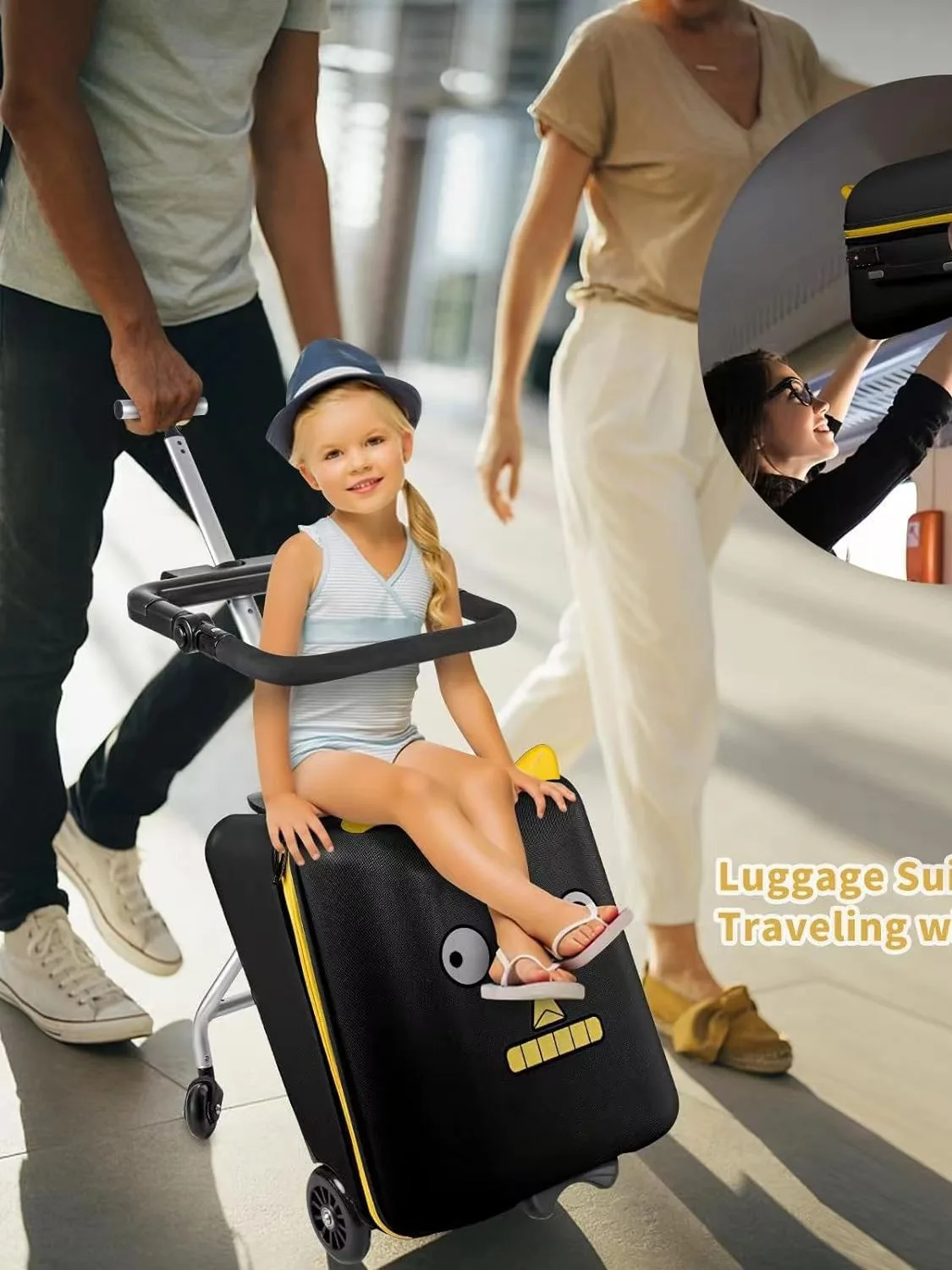 Lazy Men Suitcase Walking Luggage Baby Mother Suitcase Trip Cabin Foldable Kids Ride on Trolley Luggage Carry-on Suitcases