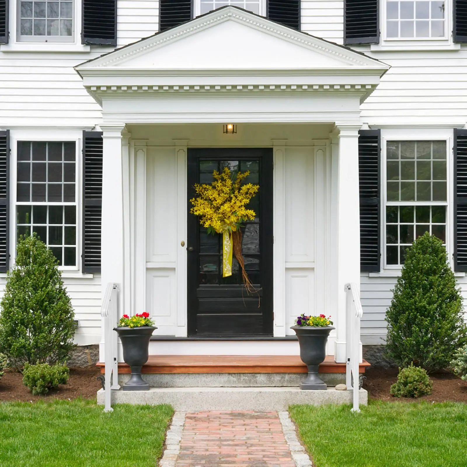 for outdoor Iron Handrail for 1 Step - Durable White Transitional Handrail with Installation Kit