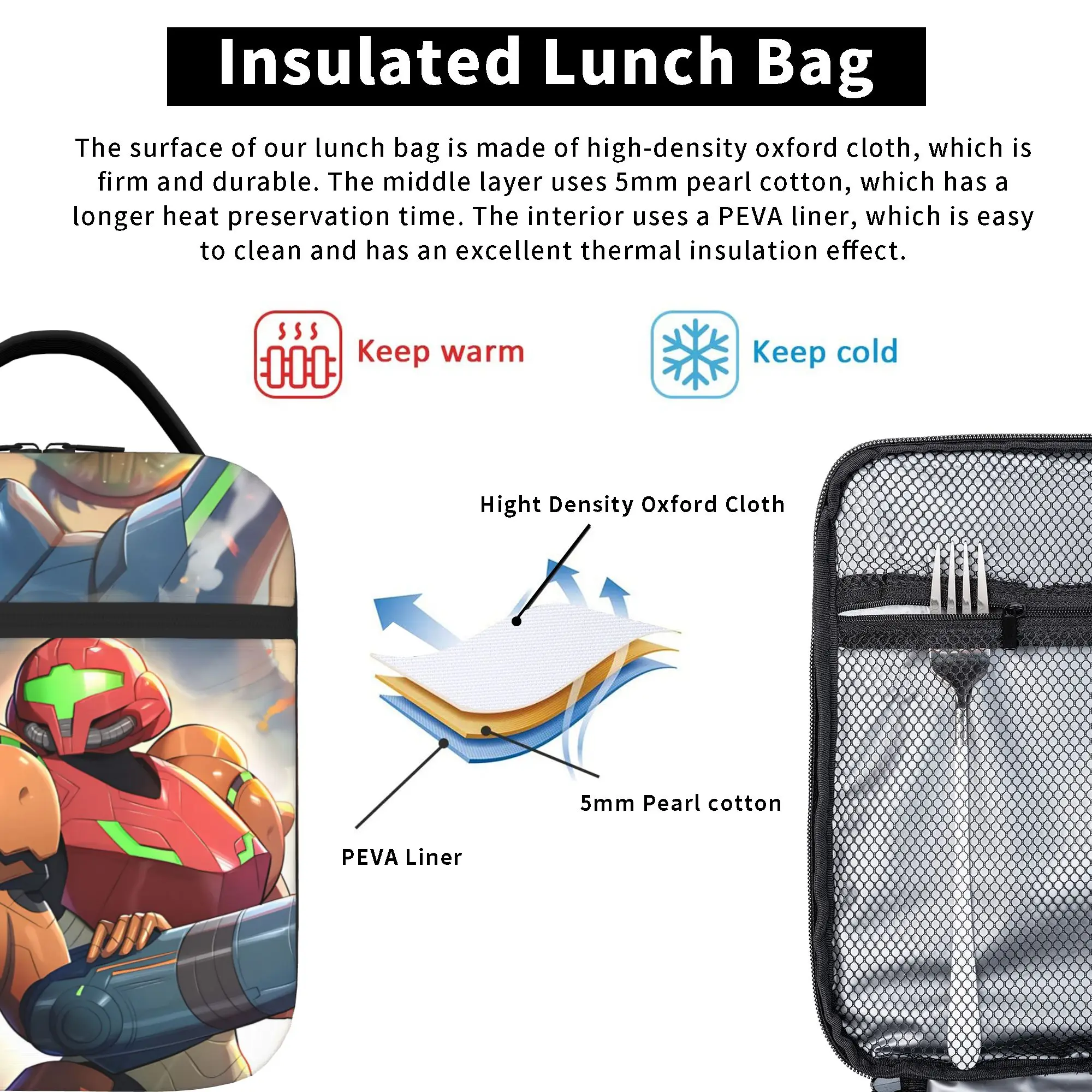 1 Piece Portable Lunch Container Green  Zipper Closure Durable Pocket Metroid Prime 4 Beyond  For Lunch Lunch Box Bag view 5
