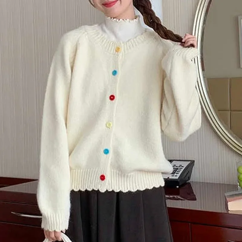

Knitted Sweater Women Cardigans New Long Sleeve O-Neck Solid Knit Sweater Cardigan Women Tops Knitwears Sueters De Mujer Q1564
