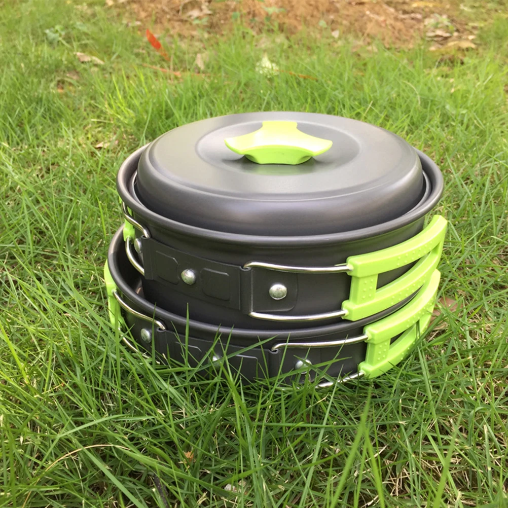 

Camping Cookware Set Foldable Tableware Outdoor Pots For 1-2 People Non-Stick Insulated Handles Lightweight Durable For Camping