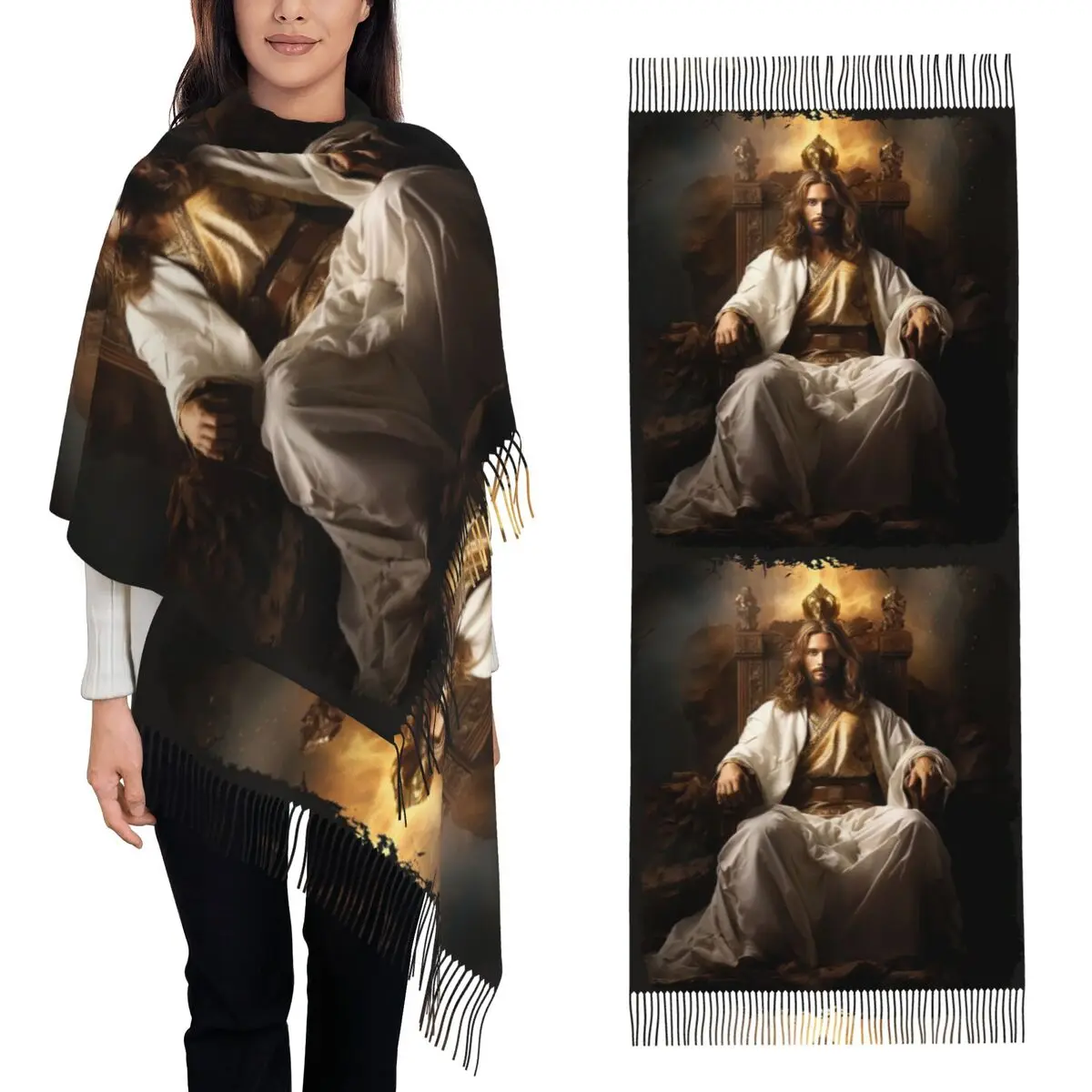 

Иисус Христос Король Вселенной Шарф Шарфы с кисточками Женские мягкие теплые шали и накидки Большая осенне-зимняя шаль