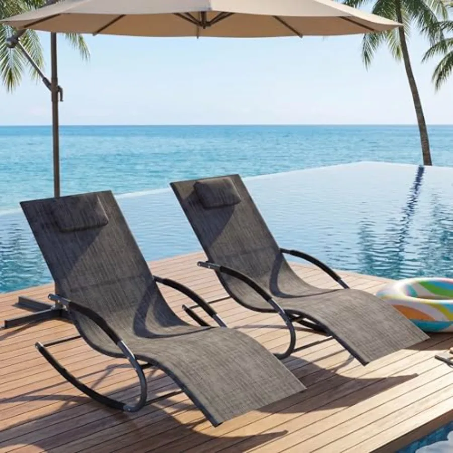 Outdoor Lounge Chair Set of 2: powder-coated steel, charcoal gray, weather-resistant and stackable for patio or deck use