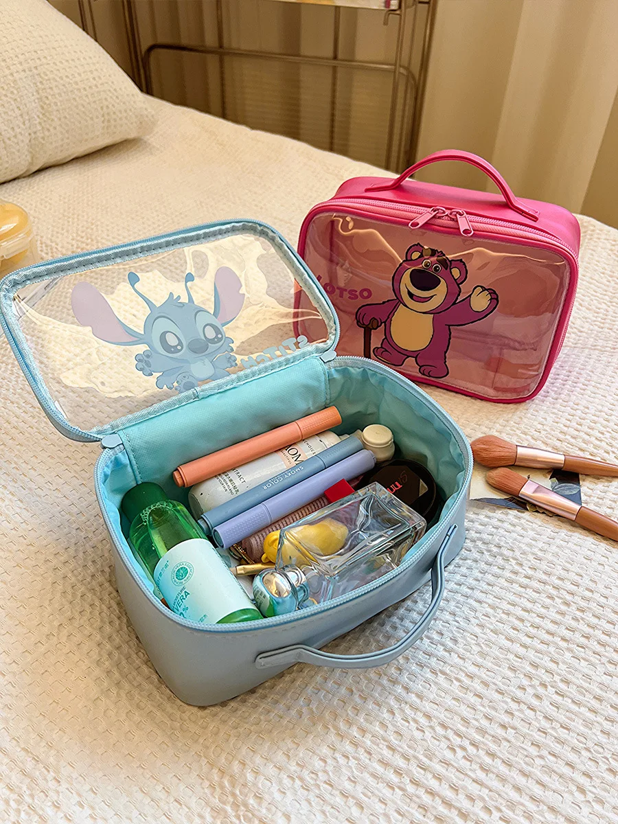 Borsa portaoggetti trasparente Disney Stitch Cute Lilo & Stitch borsa da toilette da viaggio portatile con orso alla fragola borsa impermeabile da