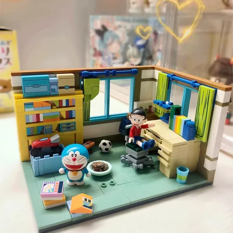 Keeppley-bloques de construcción de animación para habitación de Doraemon Nobita, modelo inferior de cemento, adornos, rompecabezas, juguete de empalme, regalo de colección