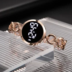 Neue einfache Touchscreen digitale Luxus Damen uhren Roségold Edelstahl Damen Armbanduhr LED Digitaluhr für Damen