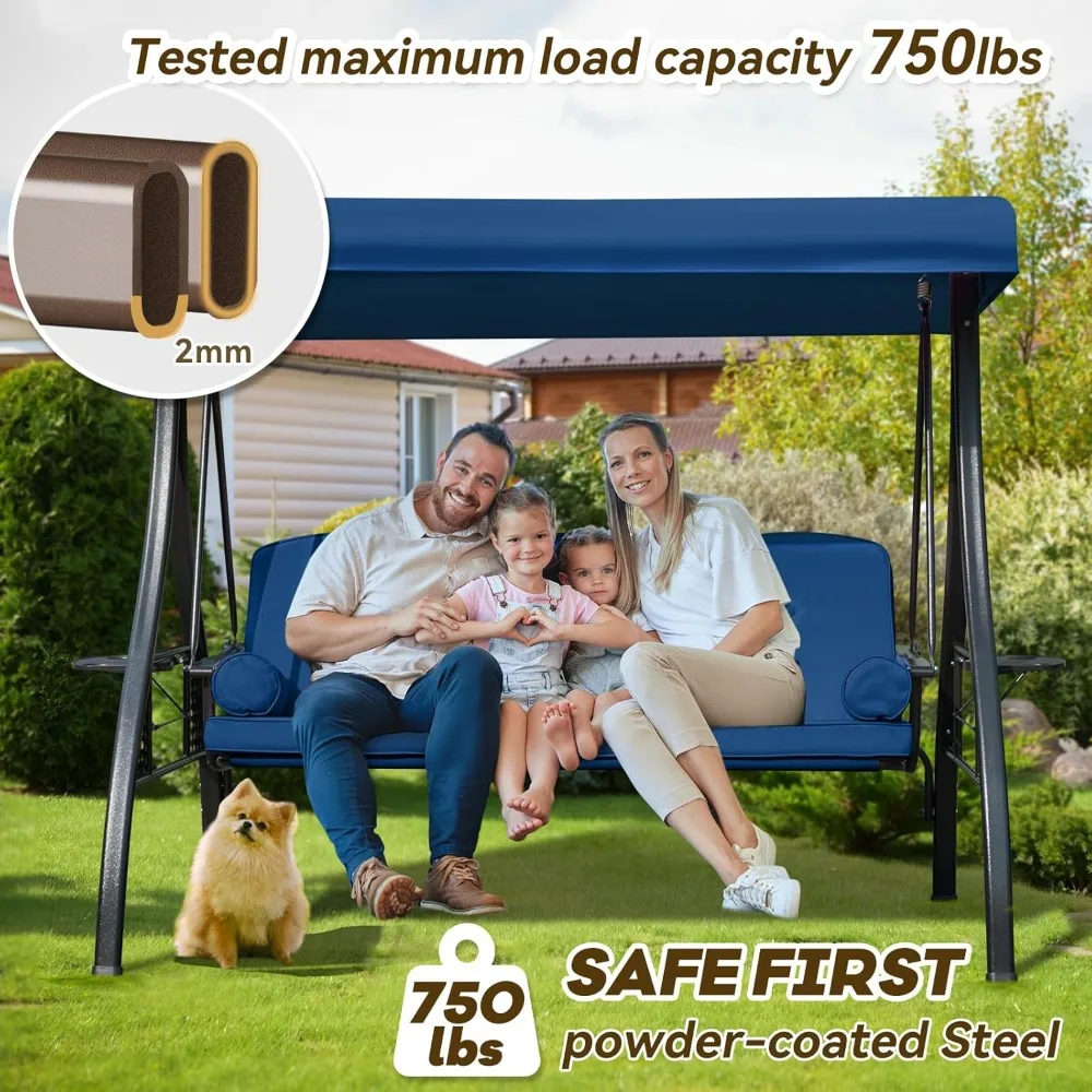 Factory Direct 2026 3 in 1 Porch Swing with Canopy, 3 Seat Patio Swing Chair, Thickened Cushions & Cup Holders for Backyard, Gar
