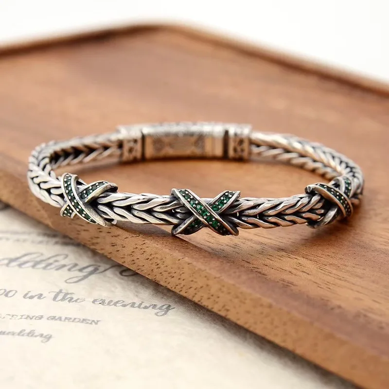 X Design Crystal Bracelet, Handmade Braided, Customizable Freedom Statement Jewelry