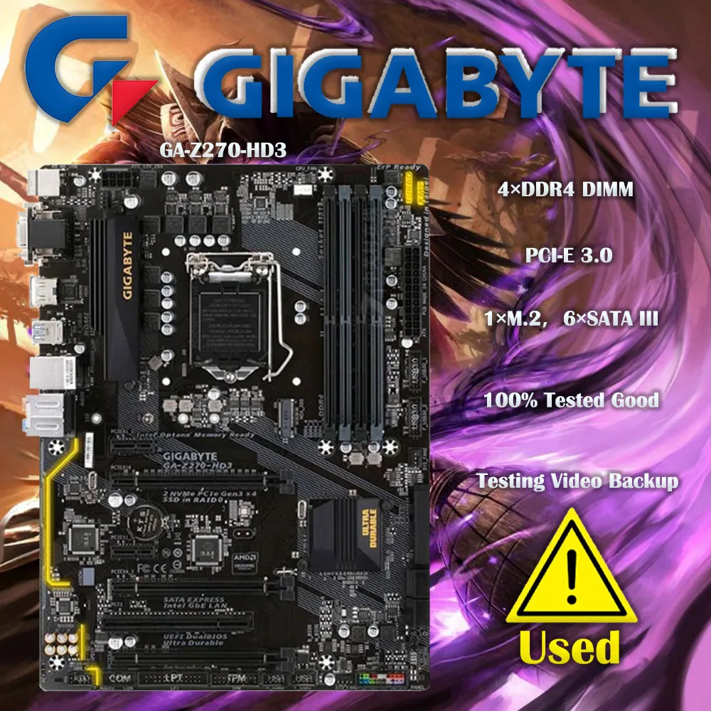 Gigabyte GA-Z270-HD3 Original Desktop Z270 Motherboard LGA 1151 DDR4 USB3.0 SATA M.2