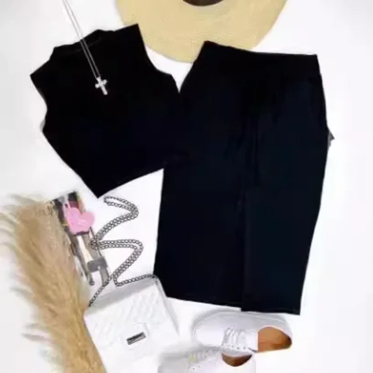 

Женский комплект с юбкой, облегающий топ без рукавов с круглым вырезом, юбки средней длины, комплекты из двух предметов, комплекты платьев на шнуровке с высокой талией