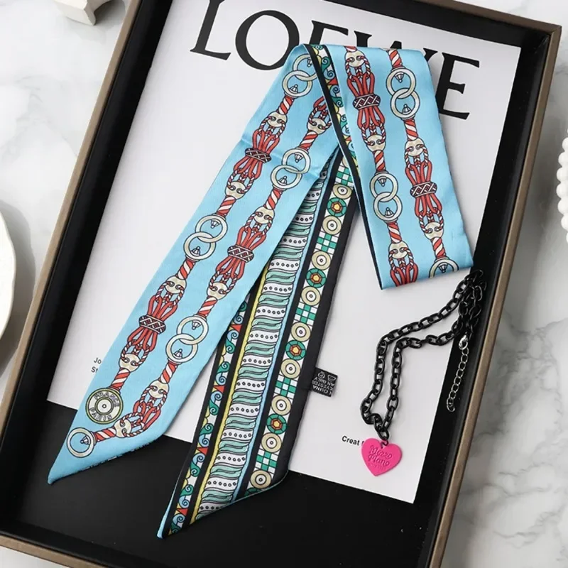 Moda magro lenço de seda para mulheres moda fitas de cabelo headbands bandana saco feminino envoltório de pulso lenço foulard pescoço laços