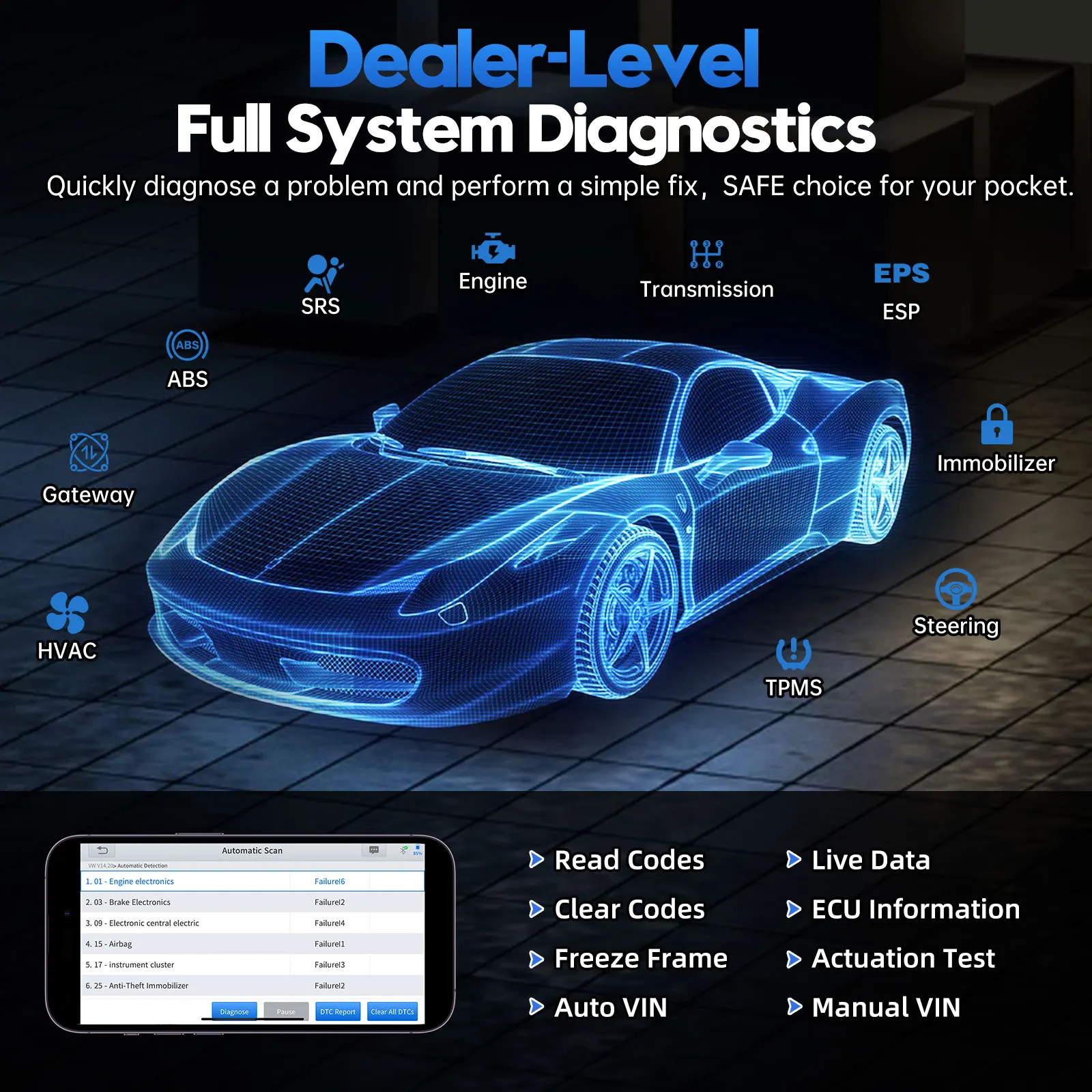 XTOOL Anyscan A30M OBD2 Scanner Smart Diagnostic Tool Read Clear Fault Code Reader Engine Check Active Test 21+ Reset