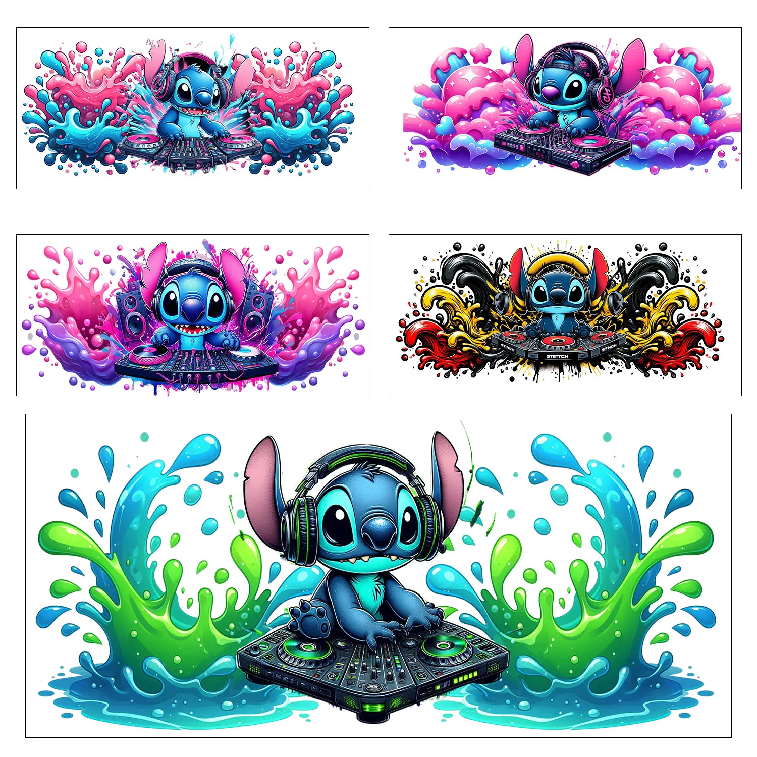 

Watercolor Disc Jockey Stitch Easy peel waterproof DIY Decals 3D transfers uvdtf stickers 16oz uv dtf tumbler cup wraps sticker